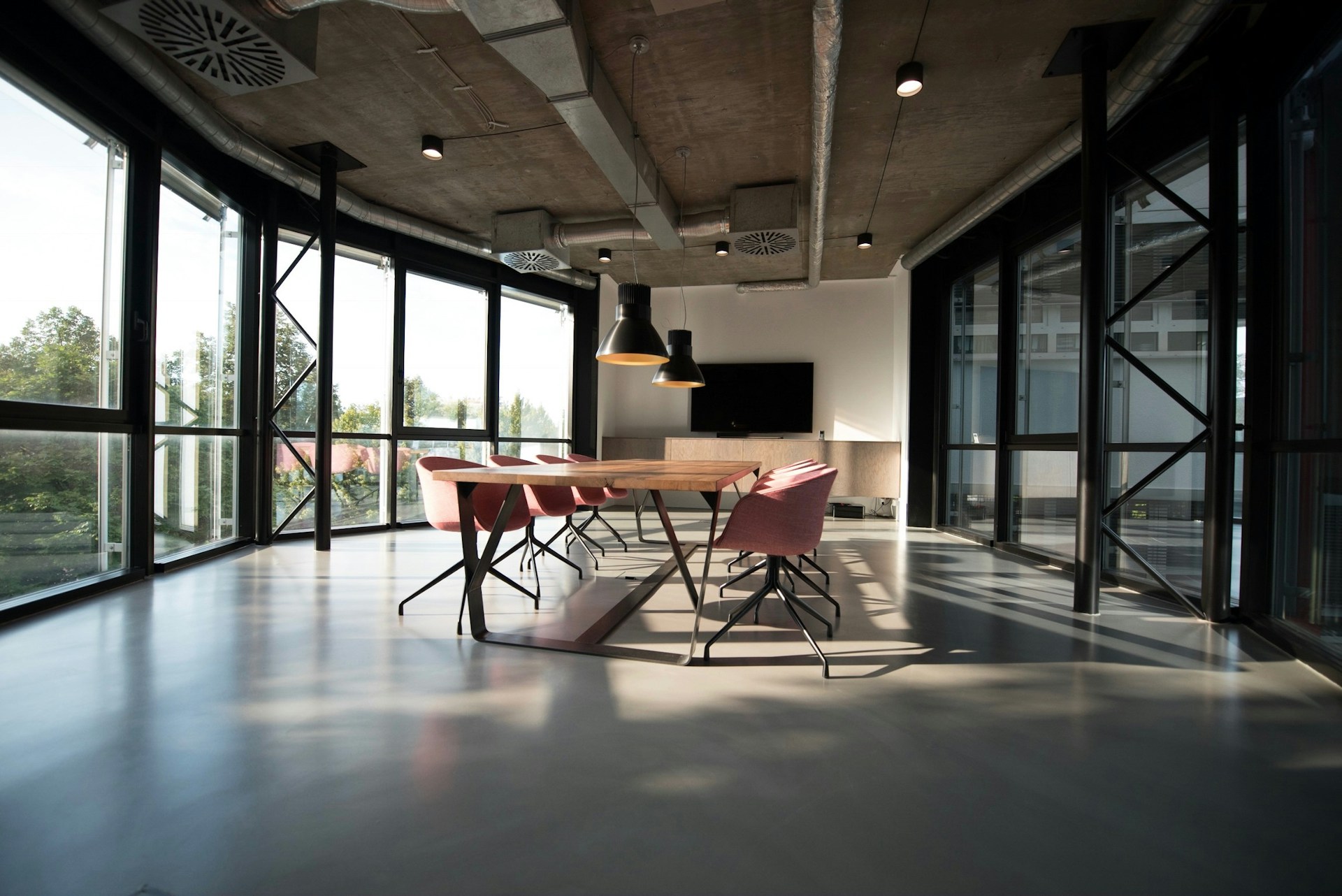 Quiet meeting room before the day starts